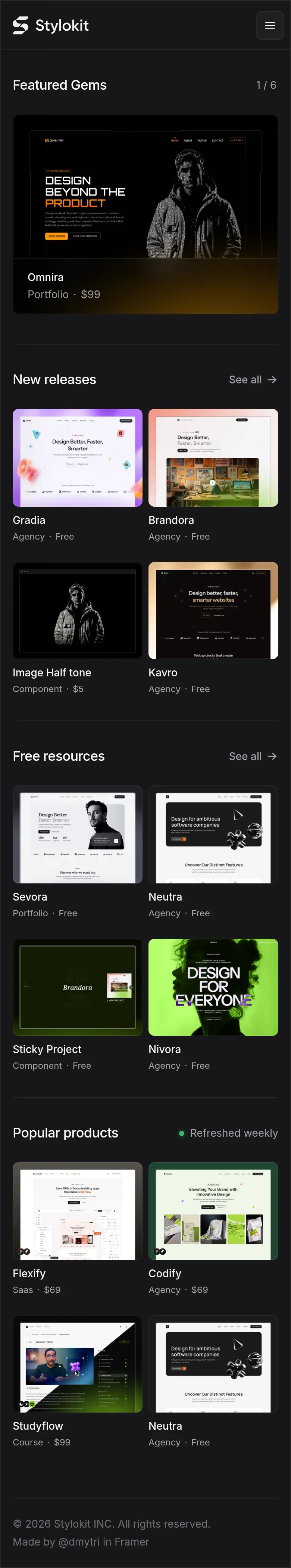 Stylokit - Premium Framer Templates mobile view