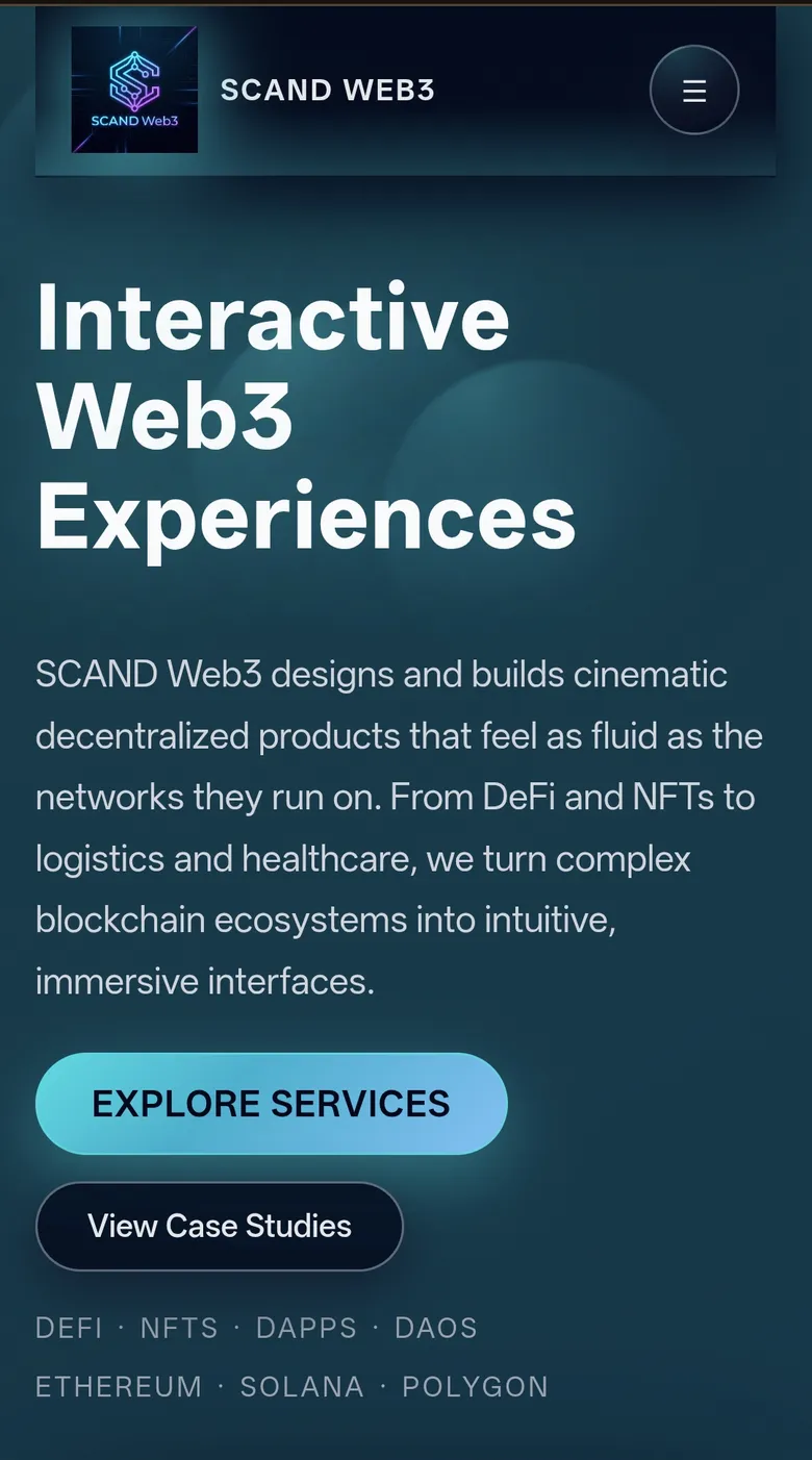 SCAND Web3 – Futuristic Portfolio mobile view