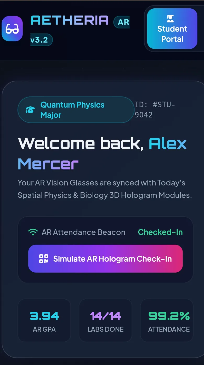 AETHERIA AR • Next-Gen Augmented Reality School Management Platform mobile view