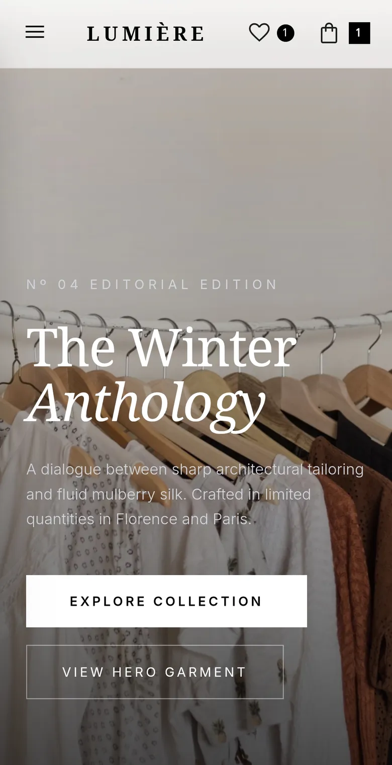 LUMIÈRE | High-End Editorial Fashion & Lookbook mobile view