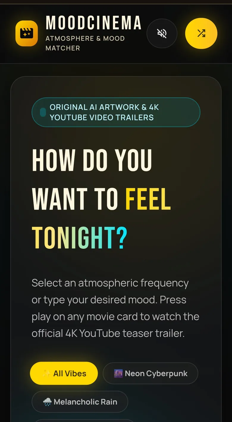 MoodCinema - Cinematic Mood Picker mobile view