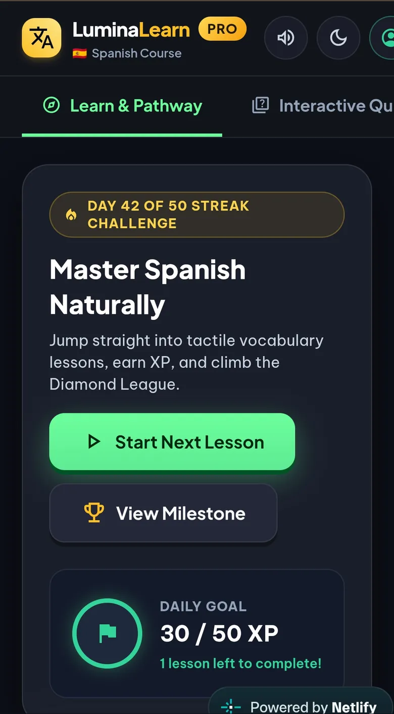 Lumina Learn - Spanish Language Web App mobile view