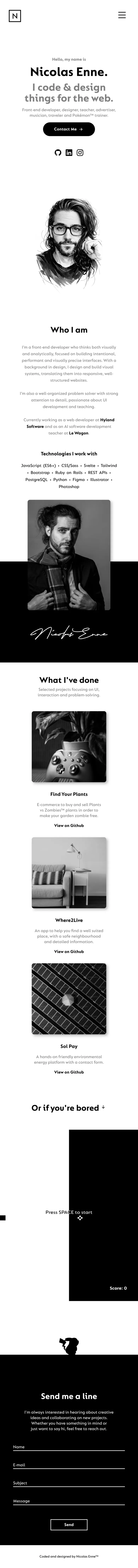 Nicolas Enne | Front-end Developer, Designer & Teacher mobile view
