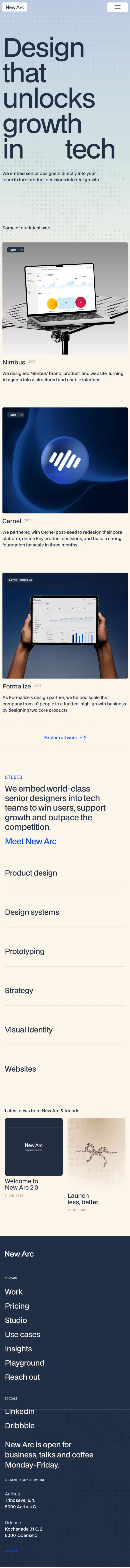 New Arc - Design that unlocks growth in tech mobile view