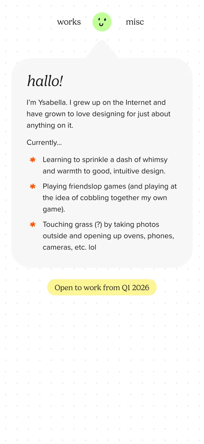 ysabella — product designer mobile view