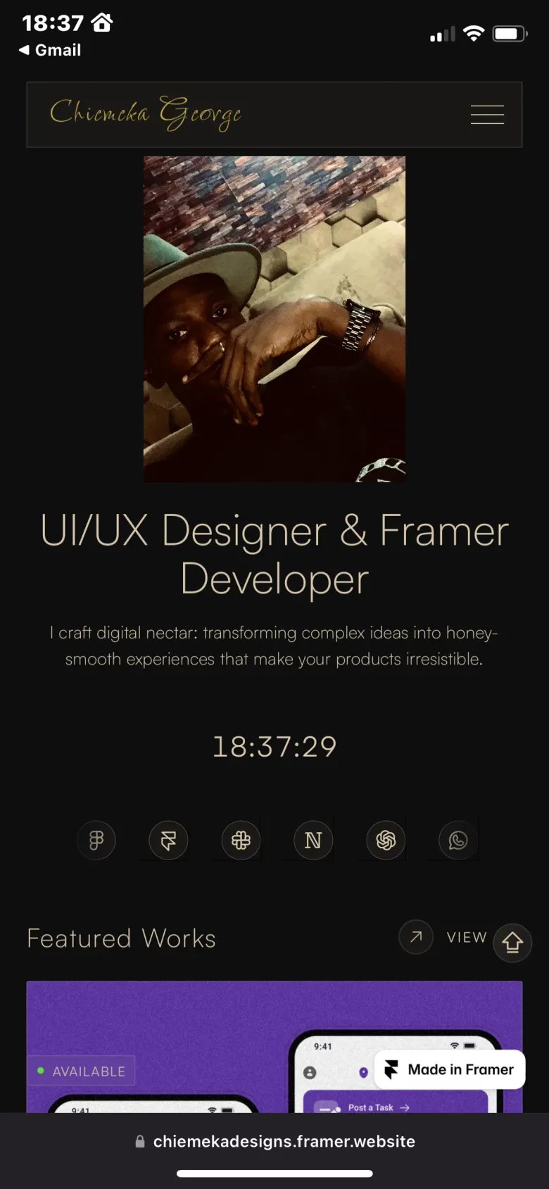Chiemeka's Portfolio Website mobile view