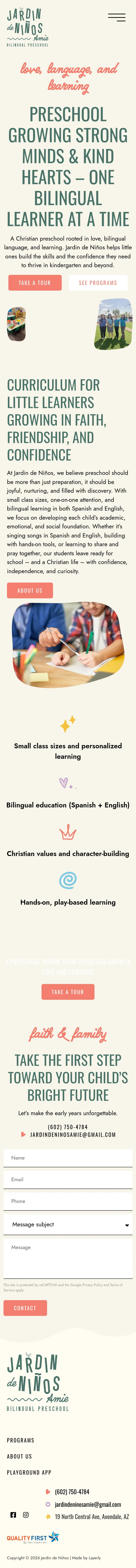 Christian Bilingual Preschool & Day Care | Avondale and Tolleson AZ | Jardin de Niños mobile view