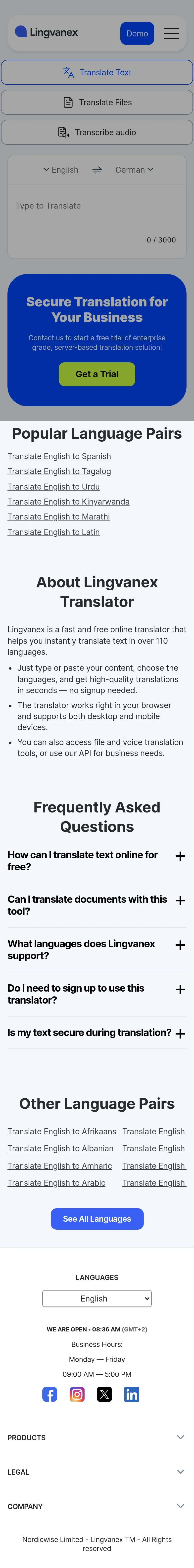 Translate Text Online for Free – Lingvanex mobile view