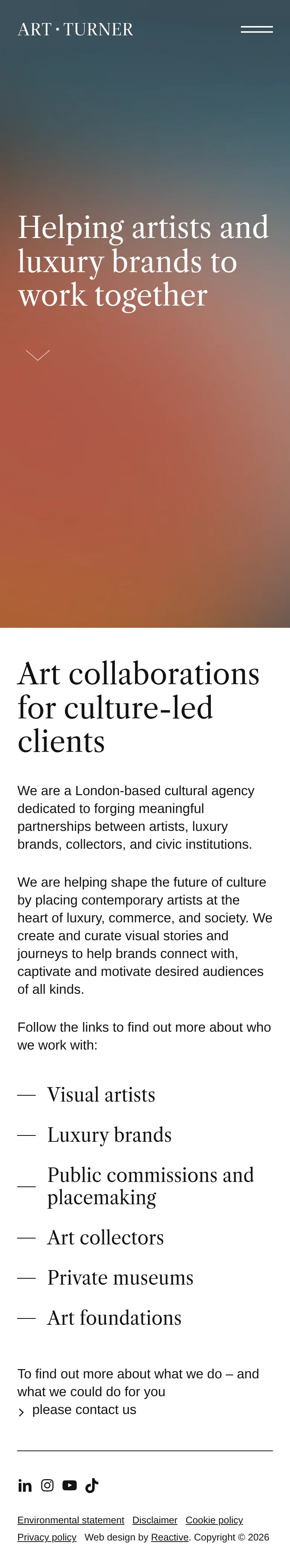 Art Turner - Helping artists and luxury brands to work together mobile view
