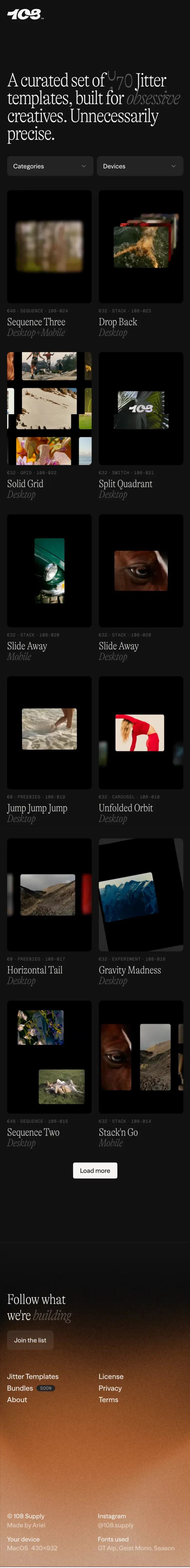 108™ Supply — Motion Templates for Jitter mobile view