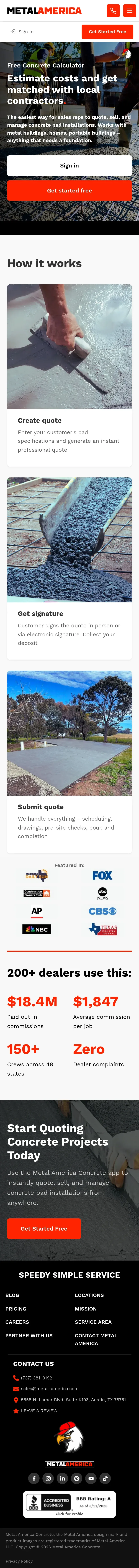 Free Concrete Calculator | Estimate Cost & Get Quotes — Metal America mobile view