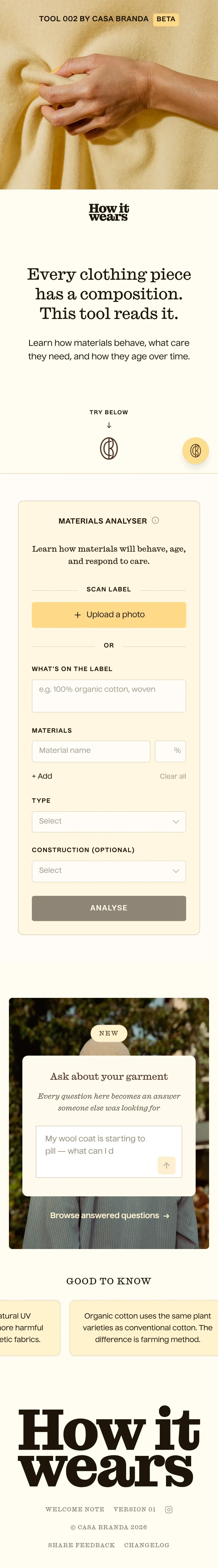 How It Wears · Materials Care & Composition Guide mobile view