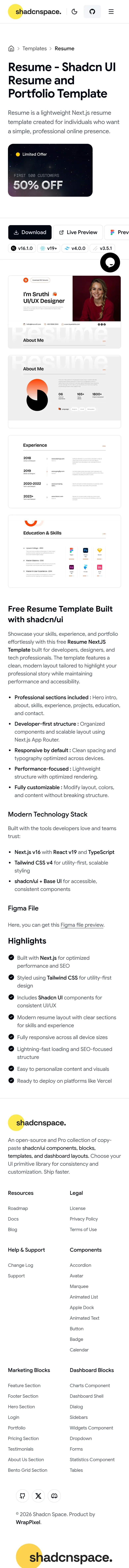 Resume - Shadcn UI Resume and Portfolio Template mobile view