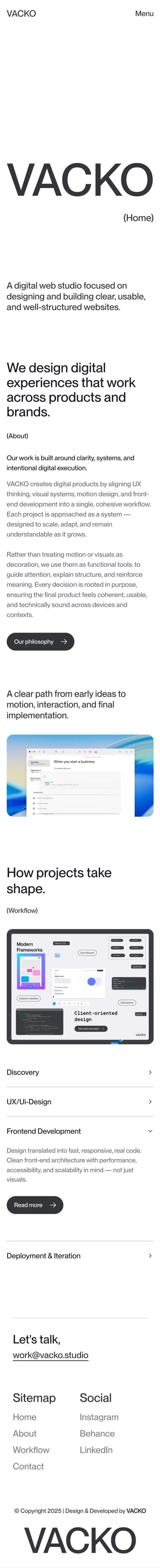 Vacko — Where Motion, UX/Ui & Code Intersect mobile view
