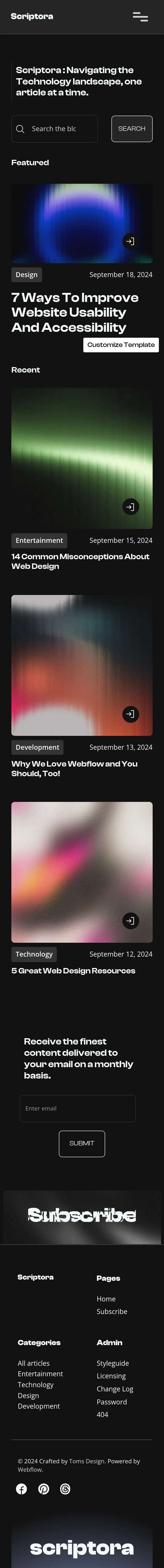 Scriptora - Webflow HTML Website Template mobile view