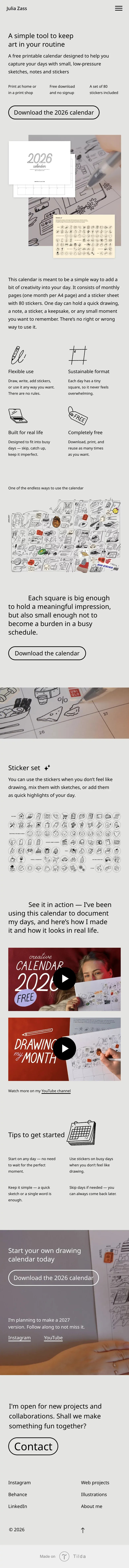 Free printable drawing calendar 2026 mobile view