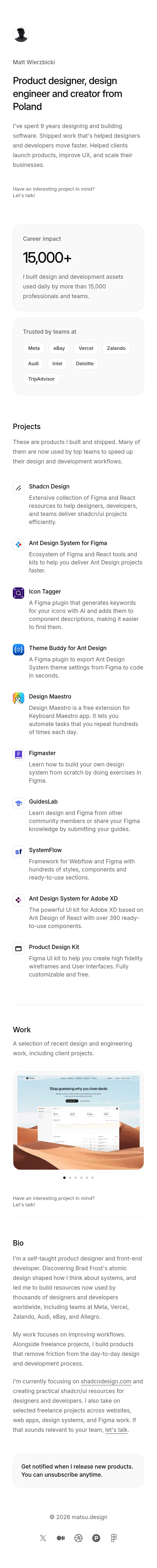 Matt Wierzbicki — Product designer, design engineer & creator mobile view