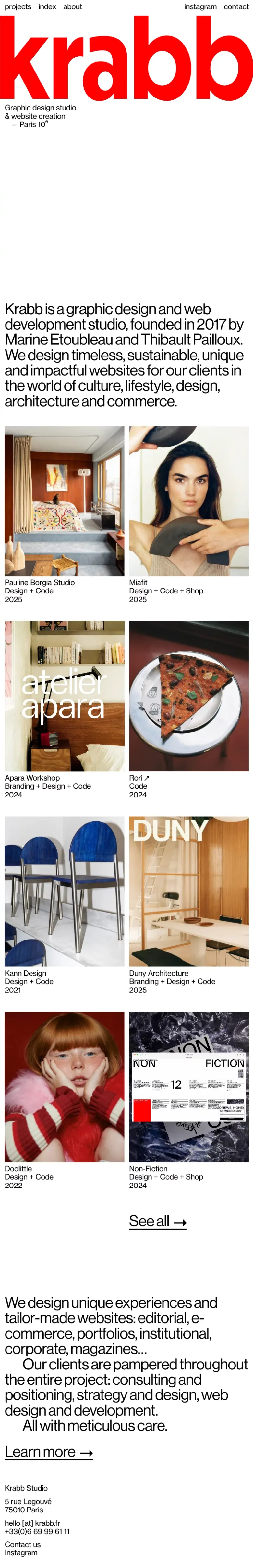 Krabb — Studio de design graphique et web mobile view