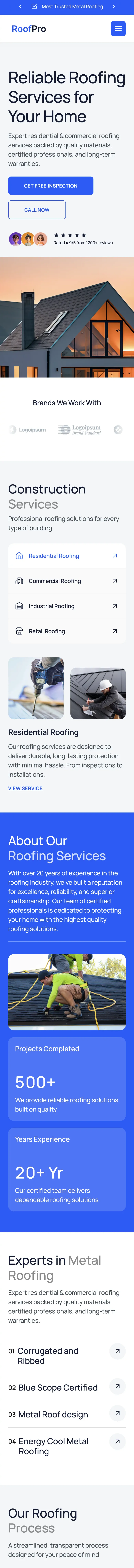 RoofPro - Construction & Home Services Website Template mobile view