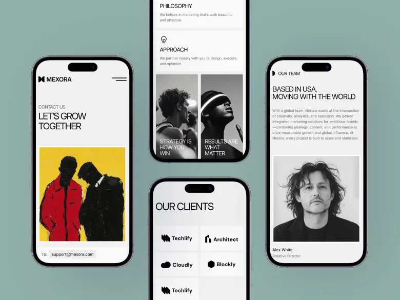 Mexora â Full-Stack Marketing Agency Website Template mobile view