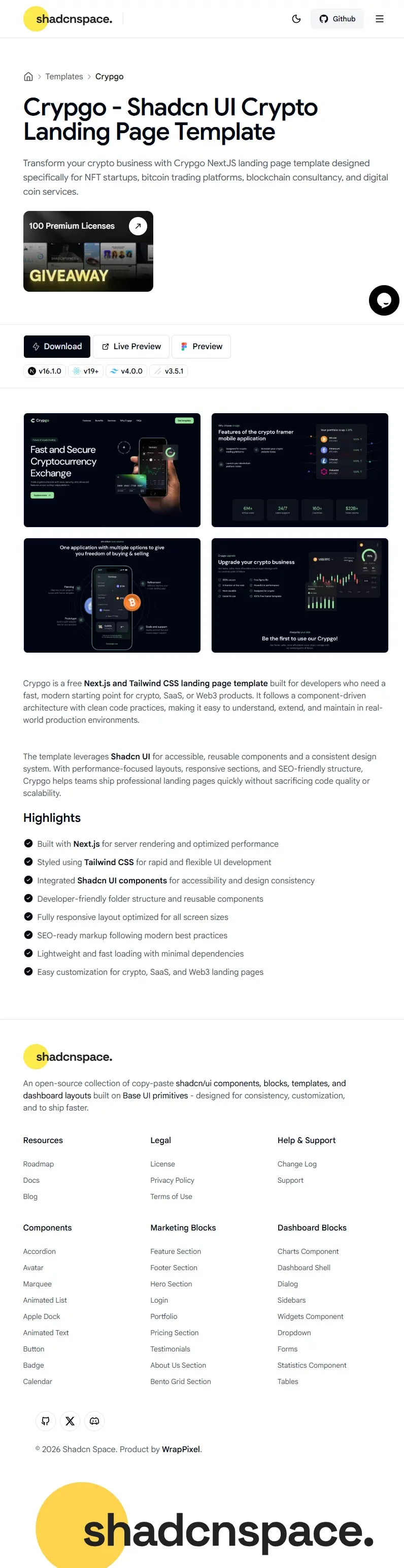 Crypgo - Shadcn UI Crypto Landing Page Template - Landing design