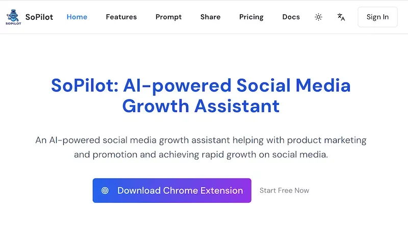 SoPilot - AI-powered Social Media Growth Assistant - Landing design