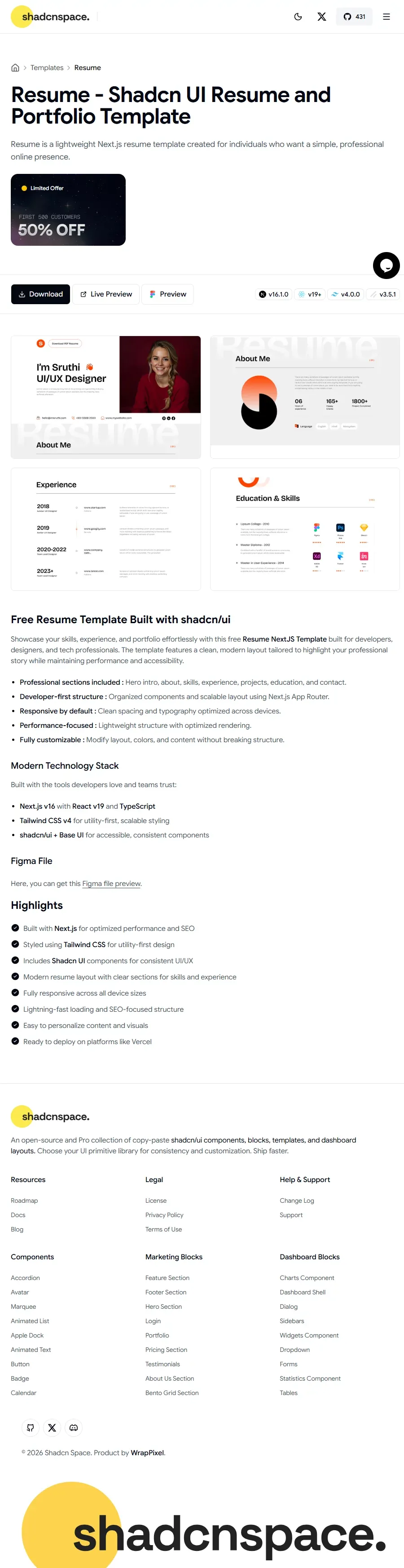 Resume - Shadcn UI Resume and Portfolio Template - Template design
