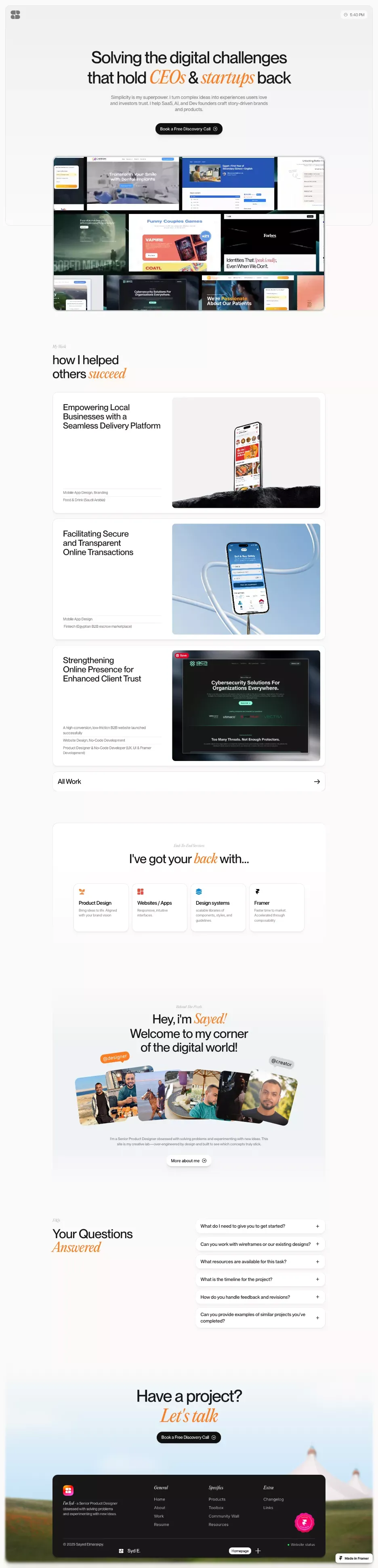 Syd Elmarakpy | Product Designer, Framer Expert. - Portfolio design