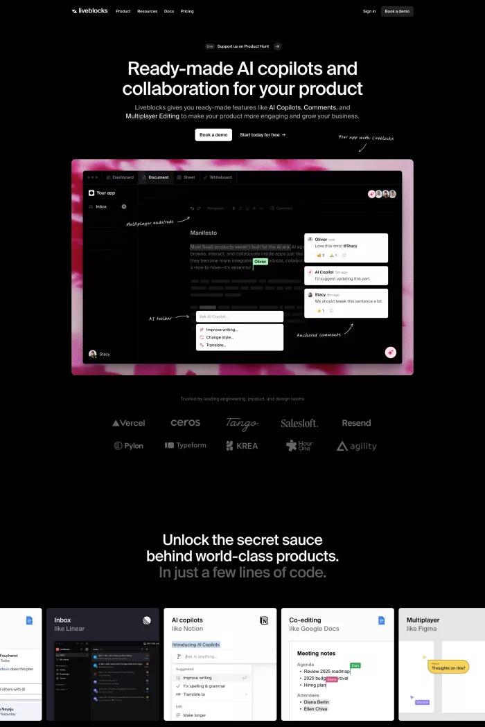 Screenshot taken from Liveblocks | Unlock collaboration in your product