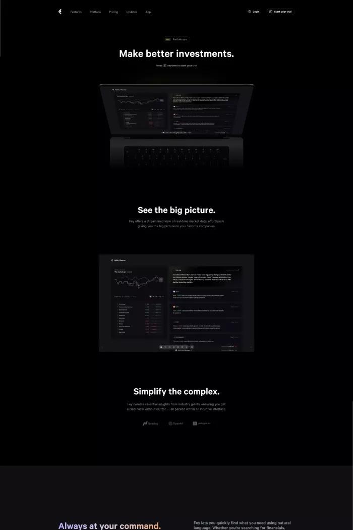 Screenshot taken from Fey: Make better investments.
