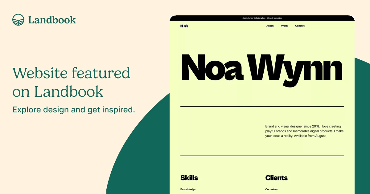 Noa Wynn - Portfolio Template for Framer on Landbook - get inspired by ...