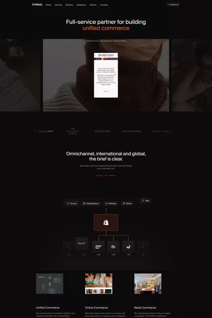 Screenshot taken from Unlikely – Full-service partner for building  unified commerce