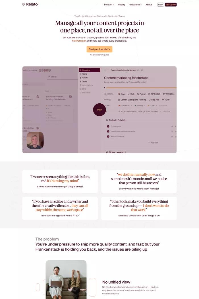 Screenshot taken from The Content Operations Platform  | Relato