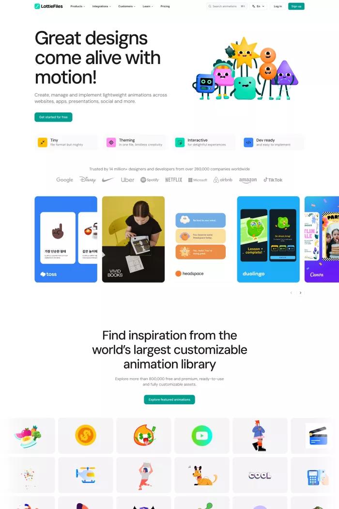 Screenshot taken from LottieFiles: Download Free lightweight animations for website & apps.