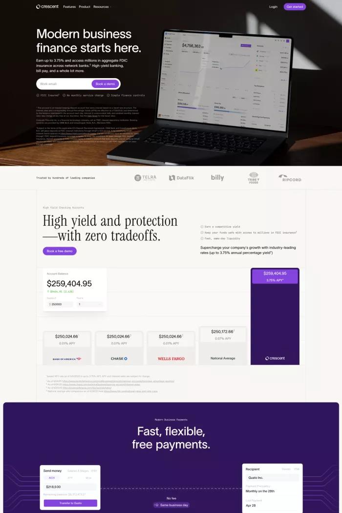 Screenshot taken from Crescent: High interest business banking with maximum protection