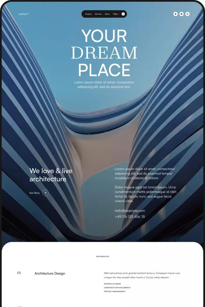 Screenshot taken from Arkitect - Architecture Framer Template