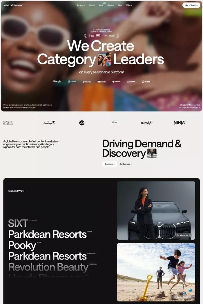 Screenshot taken from Rise at Seven | Award Winning Search-First Content Marketing Agency