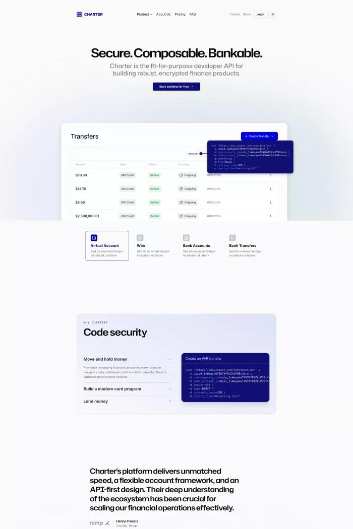Screenshot taken from Charter - Modern Next.js Template