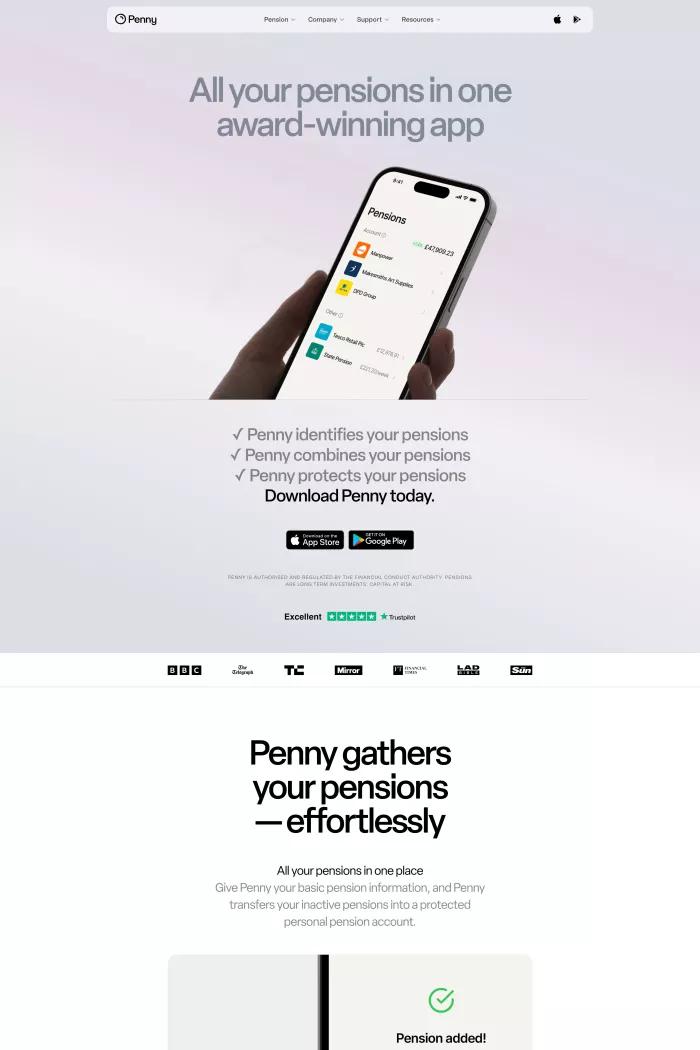 Screenshot taken from Penny Pension - All Your Pensions In One App