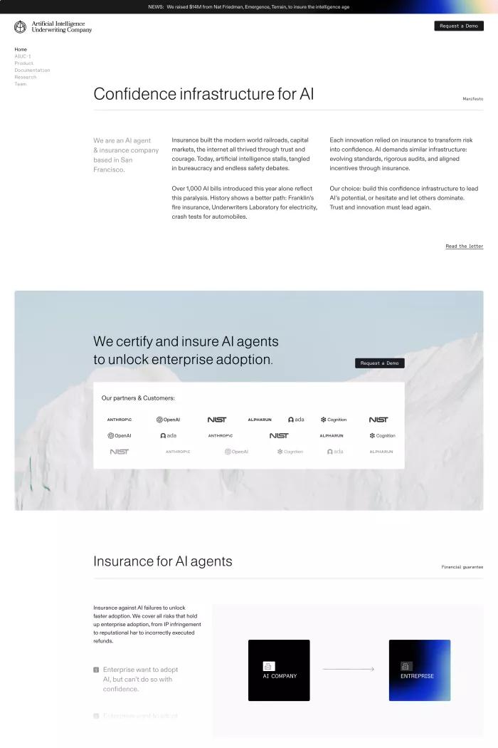 Screenshot taken from AIUC | AI agent standard & insurance