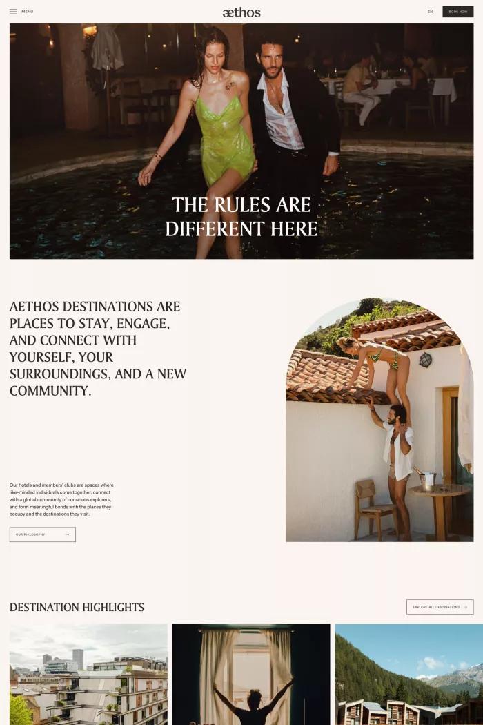 Screenshot taken from Aethos Hotels | Destinations for the Conscious