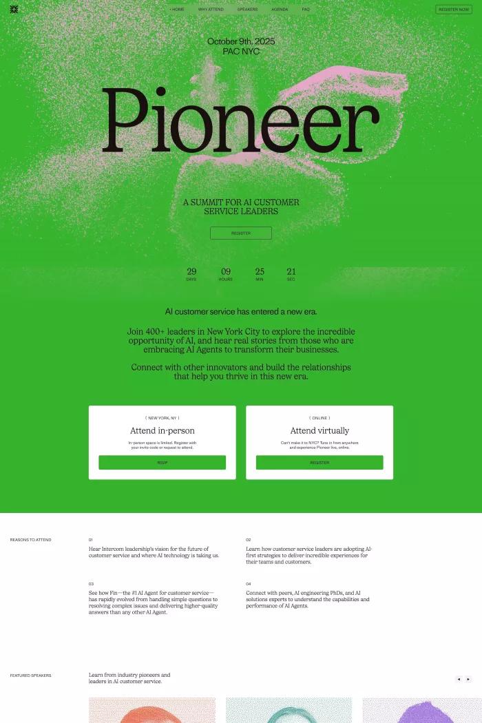 Screenshot taken from Pioneer by Fin | A summit for AI customer service leaders