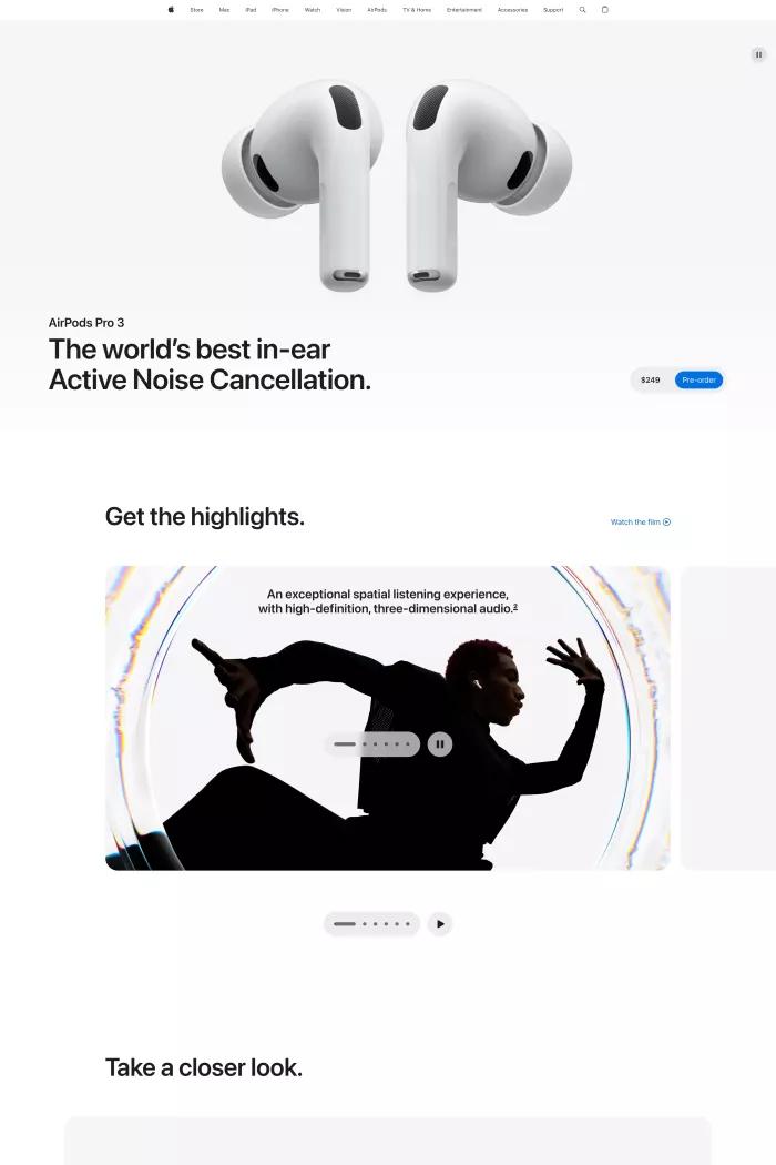 Screenshot taken from AirPods Pro 3 - Apple