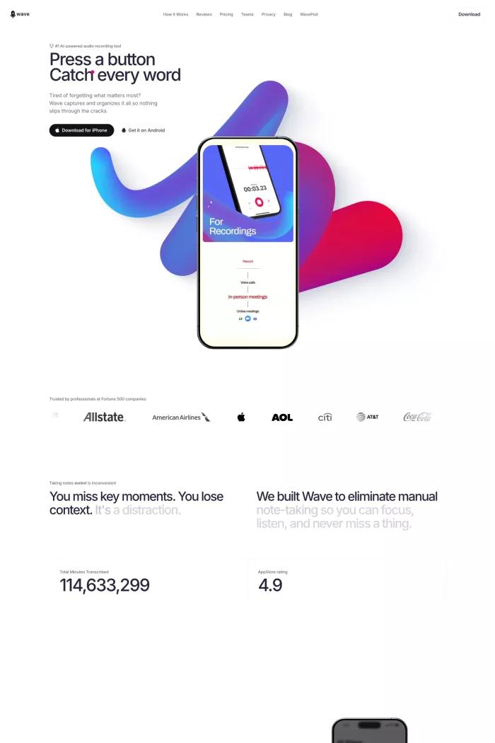 Screenshot taken from Wave - AI Note Taker
