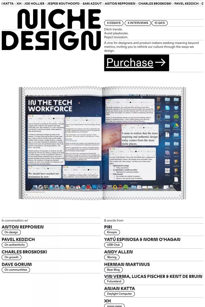 Screenshot taken from Niche design: a zine exploring where design flourishes