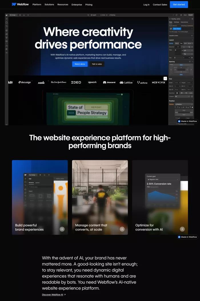 Screenshot taken from Webflow: Create a custom website | Visual website builder