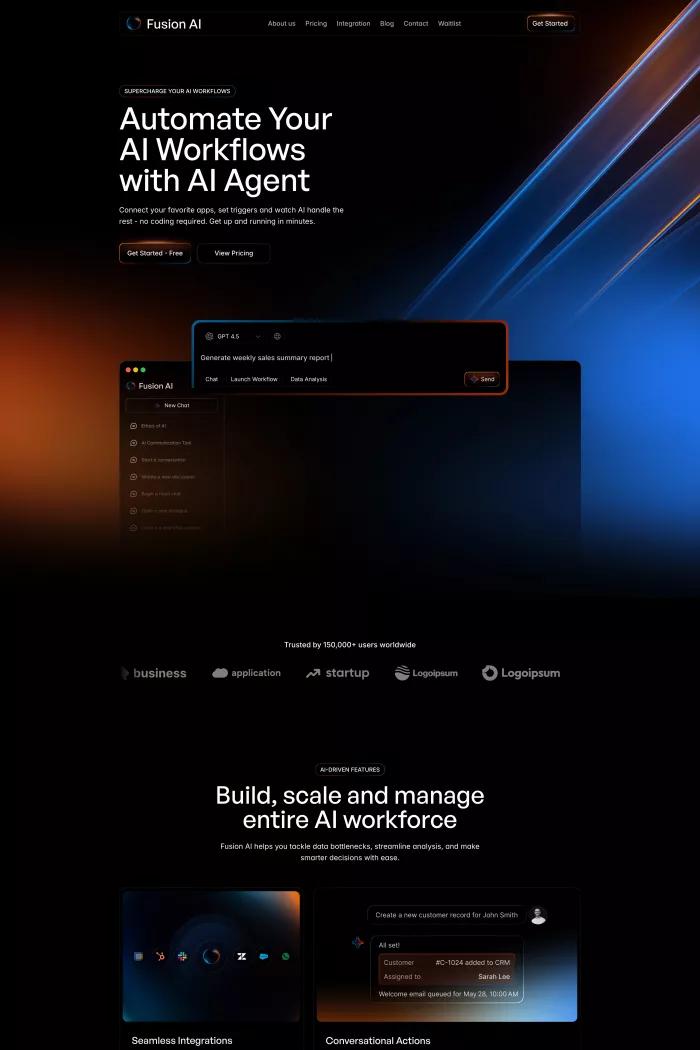 Screenshot taken from Fusion AI - Framer SaaS & AI Agent Template