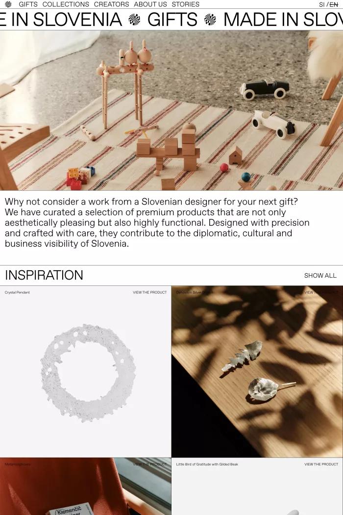 Screenshot taken from Kolekcije • Darila • MadeinSlovenia
