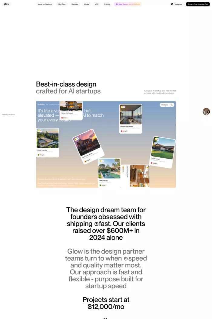 Screenshot taken from Design for AI Startups | AI Design Agency | Glow Team