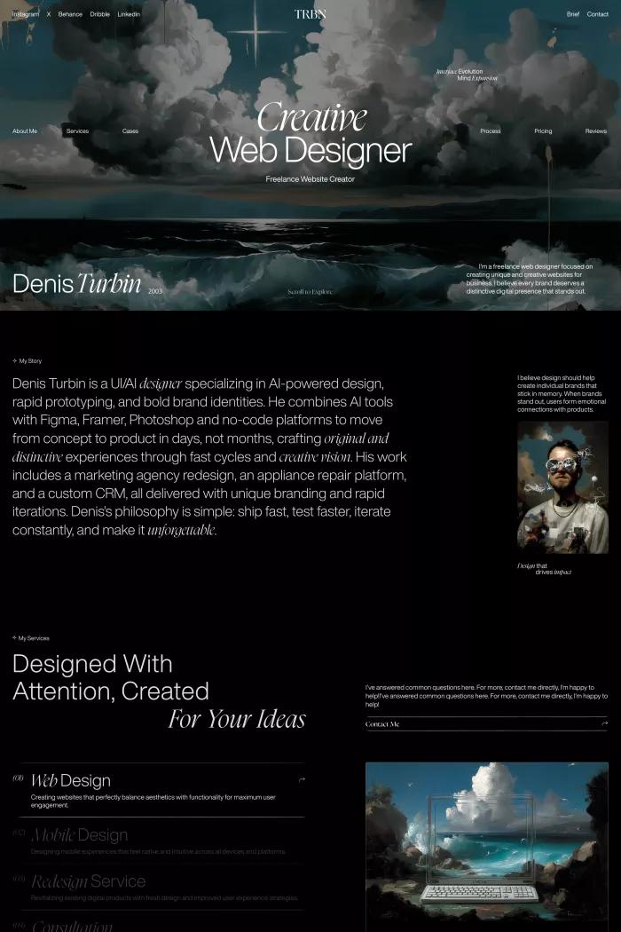 Screenshot taken from Denis Turbin | UI/AI Designer - Interfaces That Convert